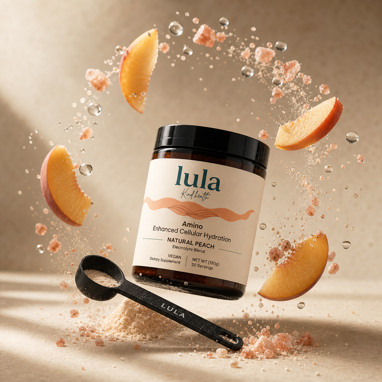 Lula peach powder dissolving into water